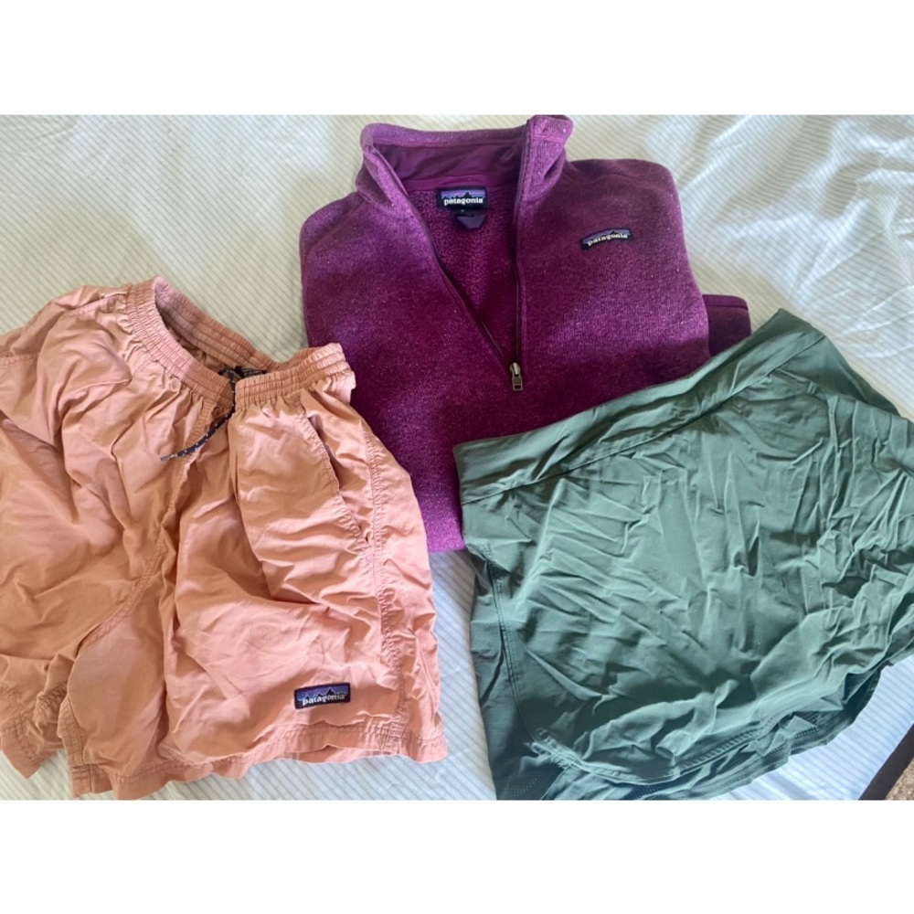 Patagonia/ Outdoor Voice bundle. The top and the skirt are M, the Shorts are S